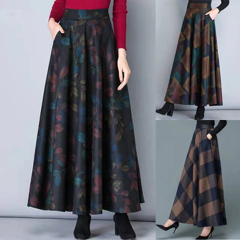 Ladies Skirt Women 1* Cocktail Autumn High Waist Fashion Evening Loose Vintage Party Pleated Maxi Plus Size Printed