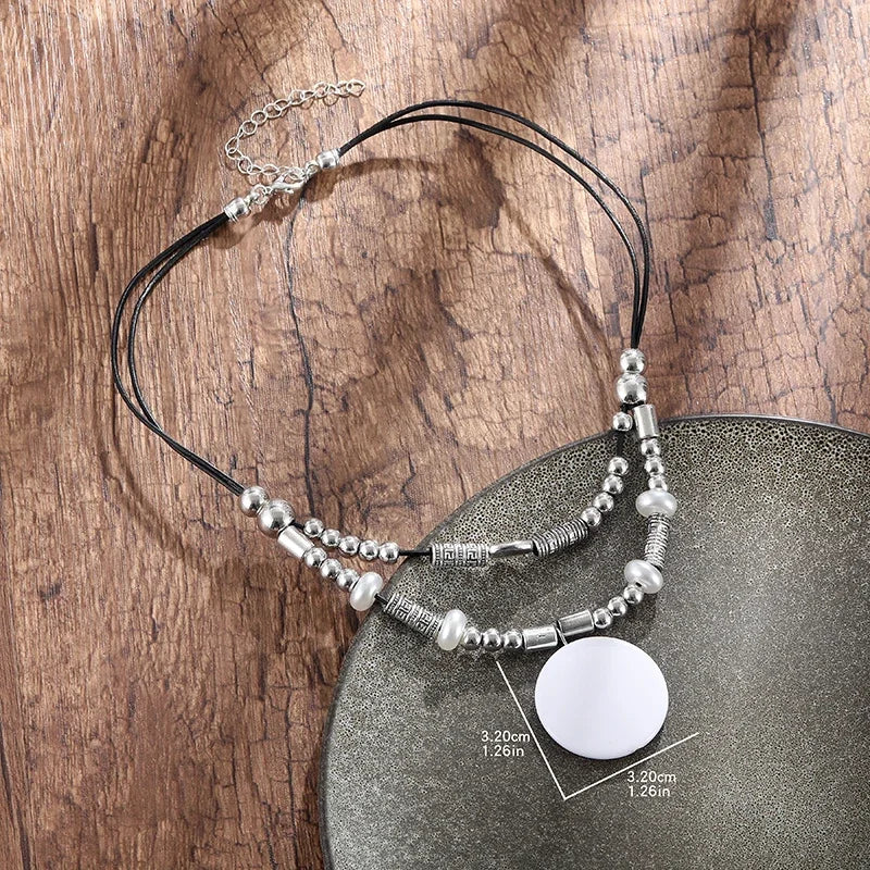 Bohemian Ethnic Wind Imitation Pearl Braided Necklaces Women Retro Hand-woven Beads Double Layer Rope Chain Vacation Jewelry