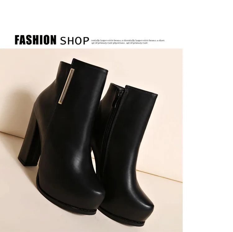 Autumn Winter Plush Boots Women British Thick Heel Waterproof Platform Thick Bottom Short Boot High Heels Lady