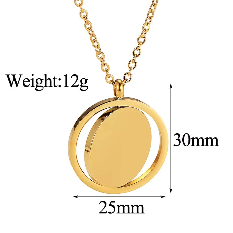 Auxauxme Custom Photo Rotatable Round Necklace for Women Men Stainless Steel Laser Engrave Name Logo Charm Pendant Jewelry Gift