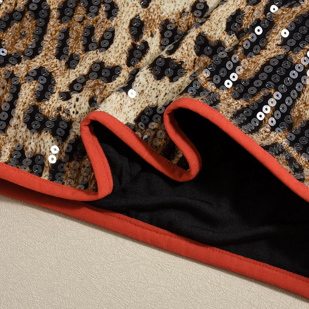 CMYAYA High Waist Women's Midi Skirt Leopard Sequined Sweet Slim Sexy Casual Elastic 2025 Spring Street Night Skirts Vacation