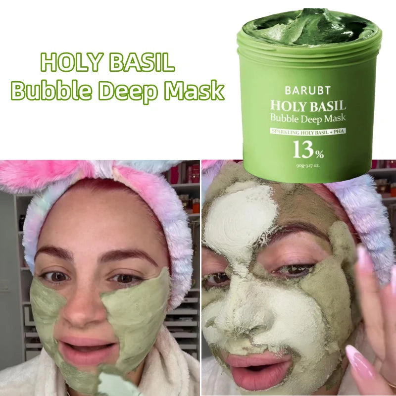 Pore-cleansing Bubble Mask Korean Skincare Sparkling Holy Basil + PHA 13% Gentle Blackhead Removal Oil Control Cleansing Mask
