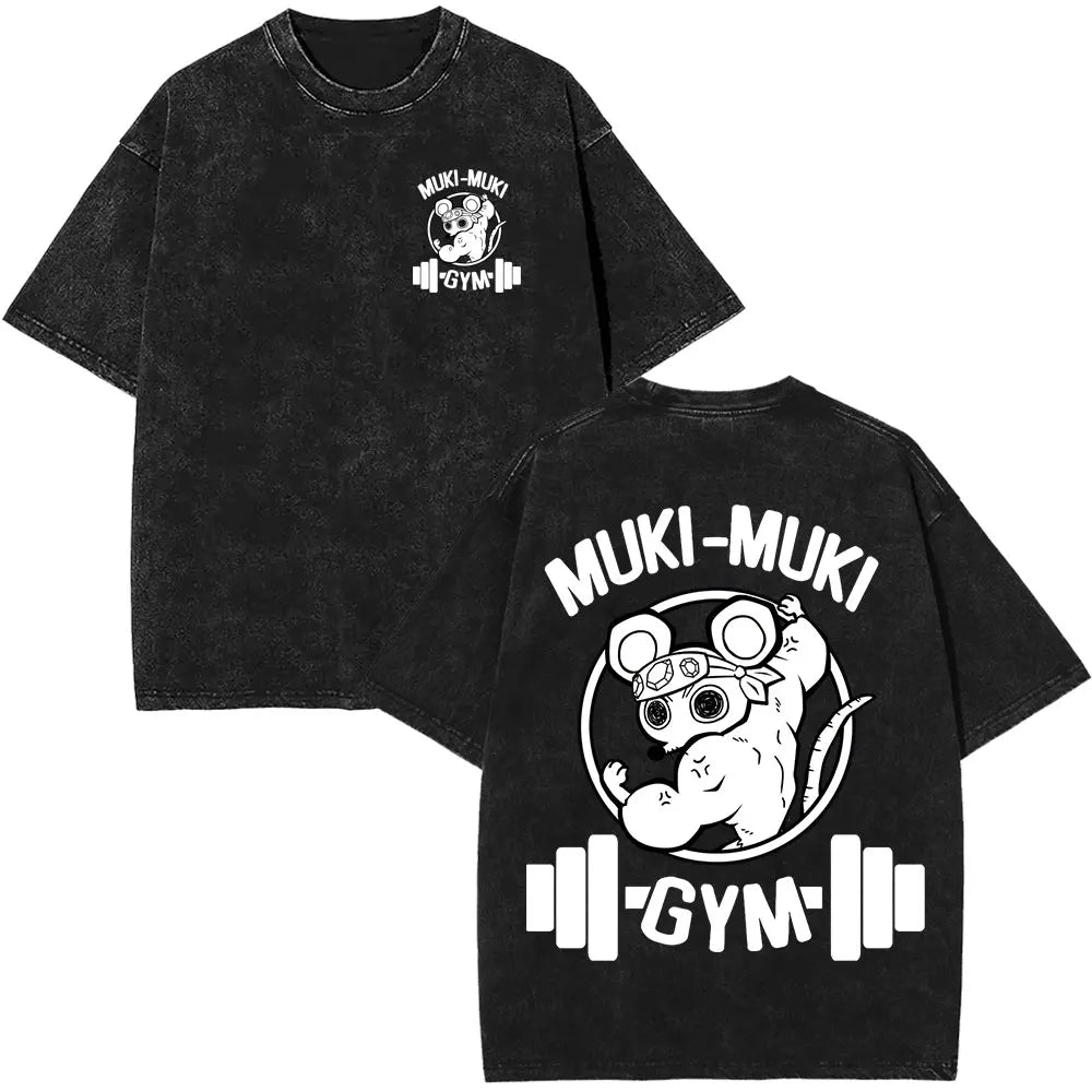 Demon Slayer Tengen Uzui Ninju Mice GYM Washed T Shirts Kimetsu No Yaiba Tee Shirt Cotton T-Shirt Unisex Casual Oversized Tops