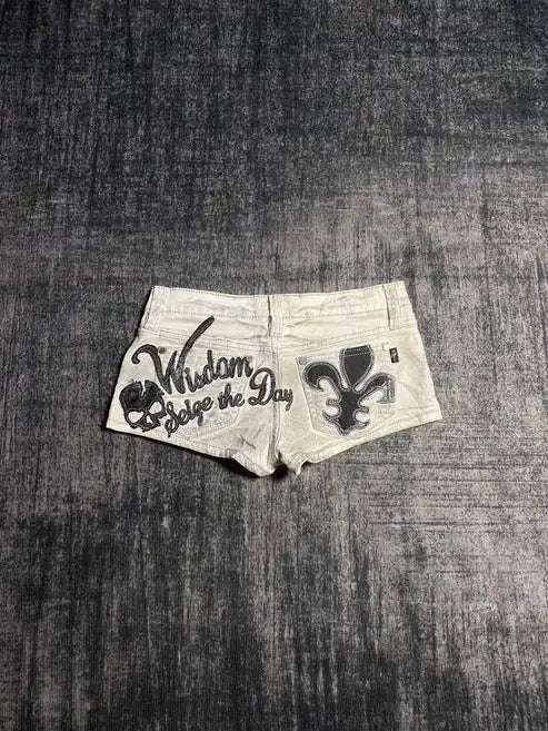 Summer Hot Girl White Cowboy Shorts Sexy Low Waist Letter Embroidered Super Shorts Women Fashion Gothic Retro Slimming Shorts