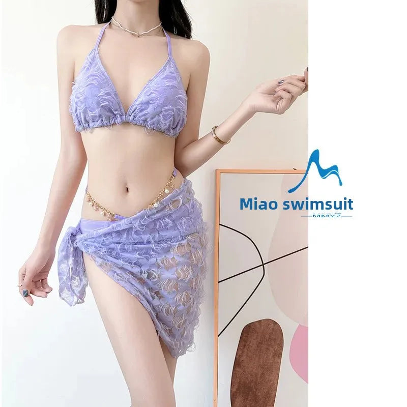 Sexy Slimming Bikini Three-Piece Swimsuit Women's Ins Style Purple Swimwear Show off Your Curves in This Trendy Bikini Set