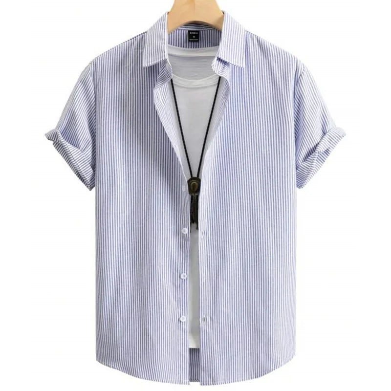 Hawaiian Shirts For Men 3d Stripe Print High-Quality Men'S Clothing Loose Oversized Shirts And Blooms Summer Casual Short Sleeve