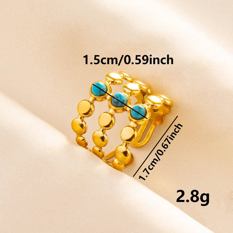 2pcs/lot Vintage Turquoise Gold Plated Knuckle Rings Blue Synthetic Stone Stainless Steel Rings Boho Jewelry Women Gifts No Fade