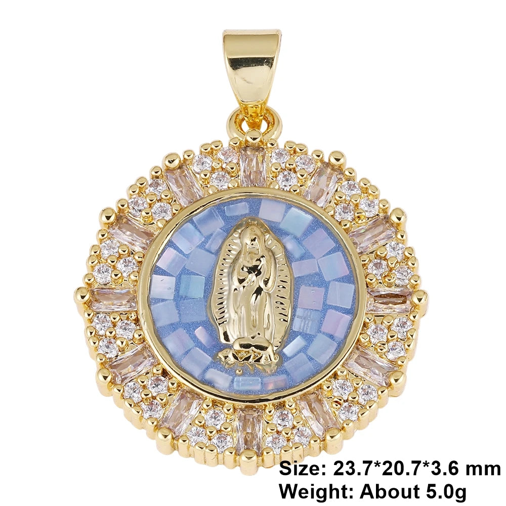 Juya 18K Real Gold Plated Religious Pendant Jewelry Making Supplies Creative Saint Mary Virgin Christian Cross Charms Supplies