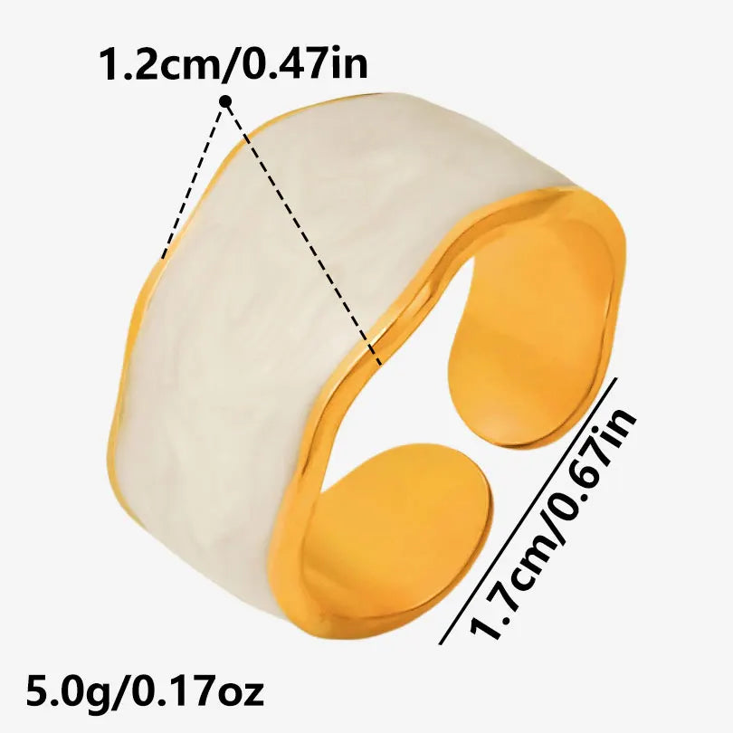 Elegant Ring Enamel Stainless Steel Rings For Women Men Accessories Flower Plant Jewelry Open Adjustable Real Gold Plated Bagues