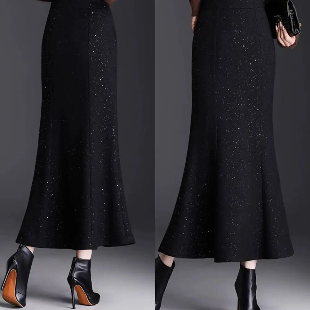 Spring  Autumn Fashionable Shiny Silk Fishtail Skirt High Waist New Skirt Mid-length Skirt Women