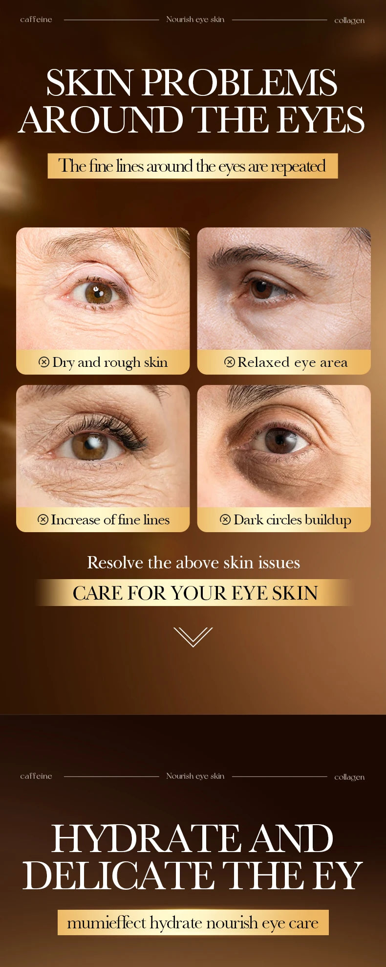 60pcs SADOER Caffeine Eye Mask Anti Dark Circles Firming Moisturizing Wrinkles Anti-aging Hydrating Seaweed Patches