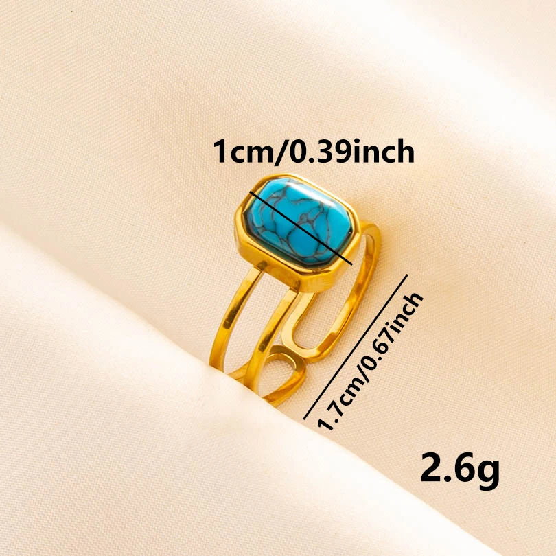 2pcs/lot Vintage Turquoise Gold Plated Knuckle Rings Blue Synthetic Stone Stainless Steel Rings Boho Jewelry Women Gifts No Fade