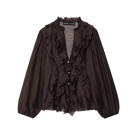 Women Shirt 2025 New Fashion Autumn Long Sleeve Layered Decorative Blouse for Women Casual Chic V-neck Ladies Top