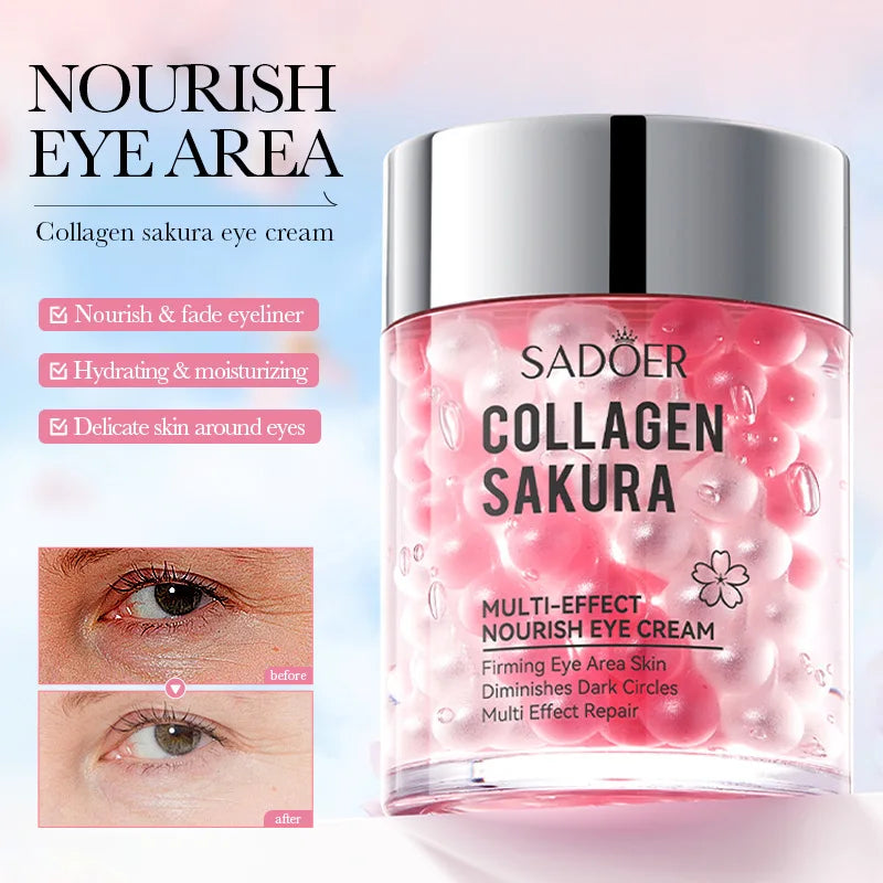 SADOER Hyaluronic Acid 24K Golden Sakura Eye Cream Anti Dark Circles Anti Wrinkles Moisturizing Anti-aging Creams Eyes Skin Care