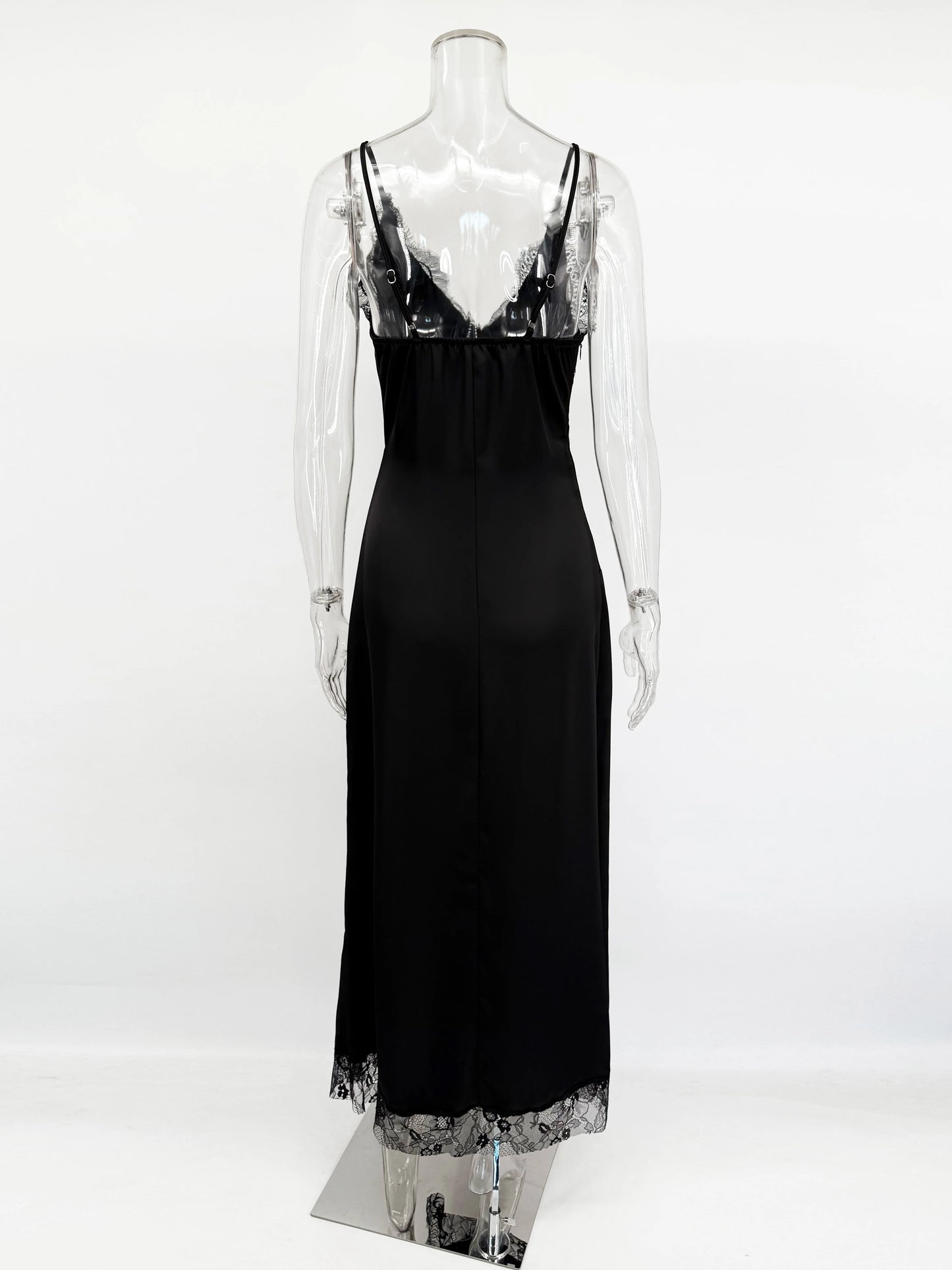 Talenza Black Luxury Evening Dress Women Sexy Lace Patchwork Sleeveless Backless Dress Elegant Party Look Fashion  Female Dress