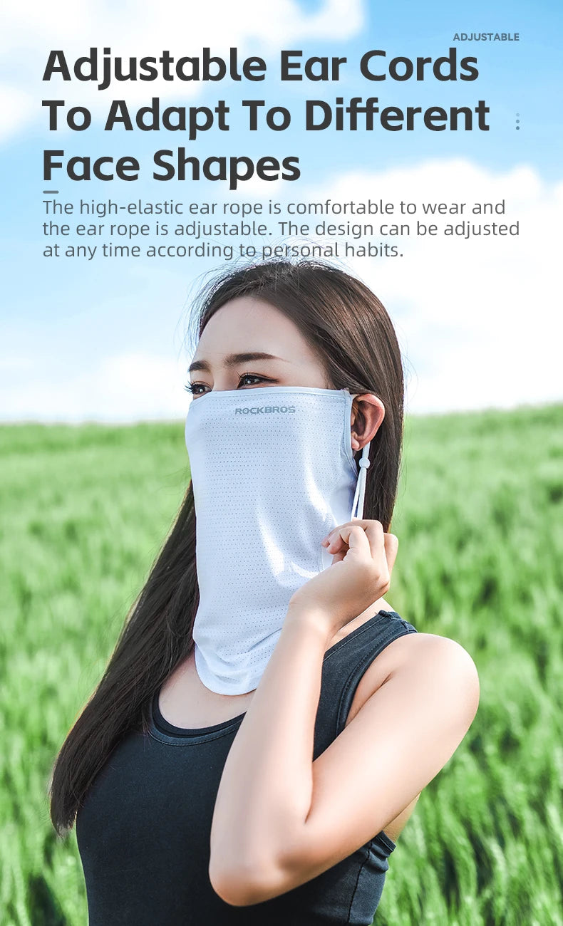 ROCKBROS Summer Ice Silk Cycling Face Mask Breathable Anti-UV  Bike Face Neck Cover Bandana MTB Road Sports Hanging Ear Scarf