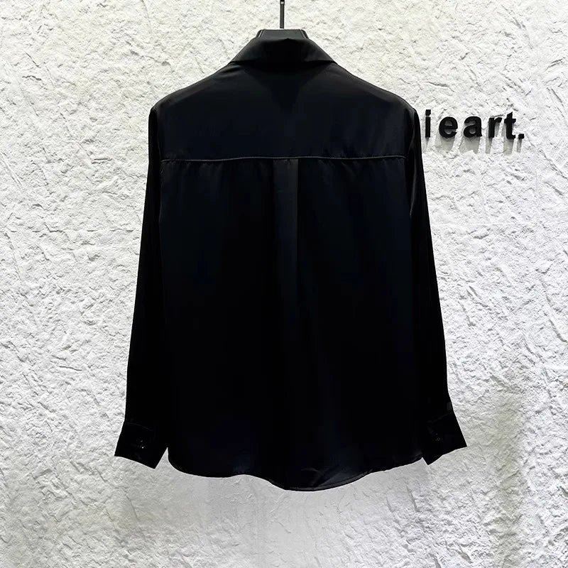 Heavy Industry Butterfly Rhinestone Shirt Men's Korean Version Shoulder Pad Versatile Casual Shirt Stage Performance Streetwear