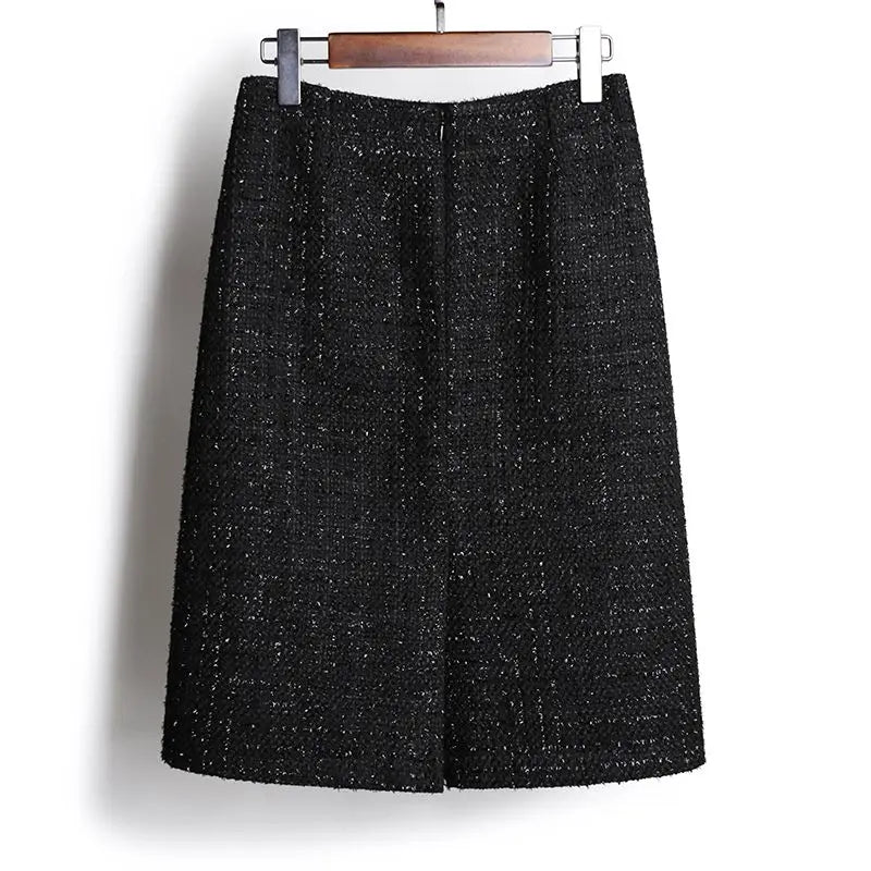 2025 Autumn Winter New Women High Waist Package Hip Skirt Female Split Tweed Pencil Skirts Ladies Solid Color Slim Skirt X166