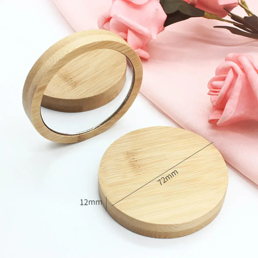 7.2*7.2cm Pure Wood Makeup Mirror Functional Wood Stylish Girls' Round Mirror Versatile Portable Mirror for Beauty Tool