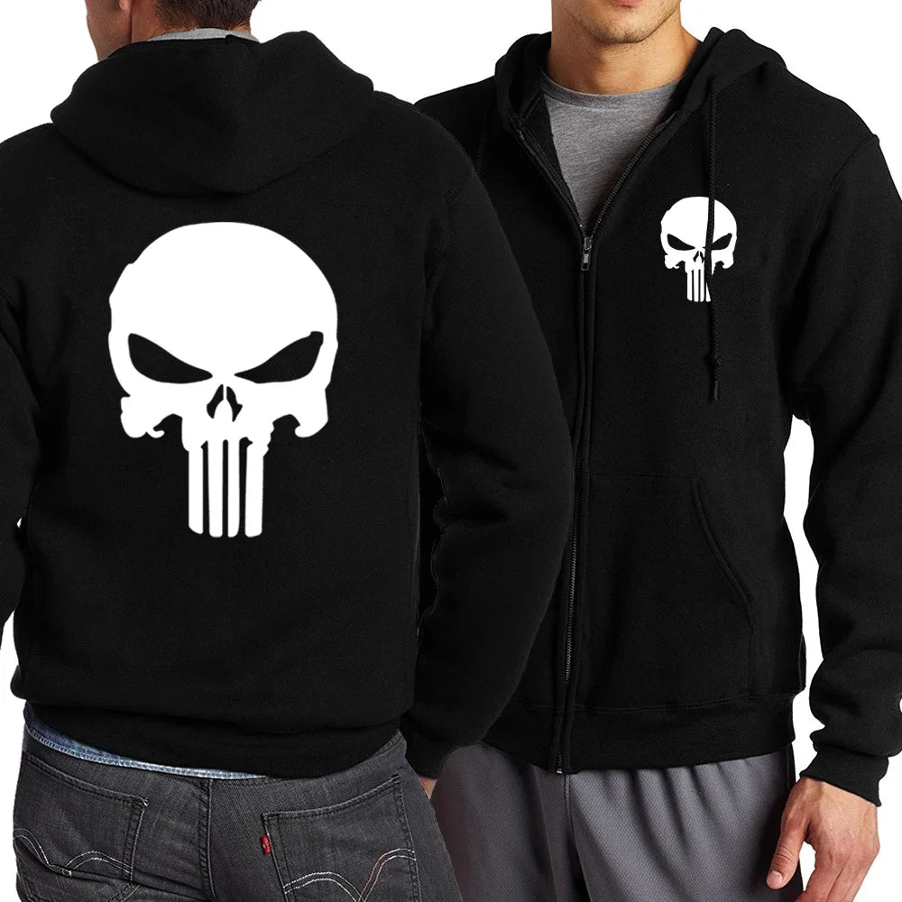 2025 Fashion and Leisure Y2K Zipper Hoodie Skull Series Pattern Printed Black Handsome Clothing New Punk Harajuku Leisure Bestse