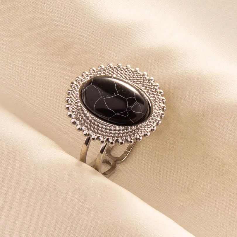 5PCS Boho Turquoise Rings Hippie Stainless Steel White Gemstone Adjustable Rings Women Girls Gift Knuckle Rings Bohemian Jewelry