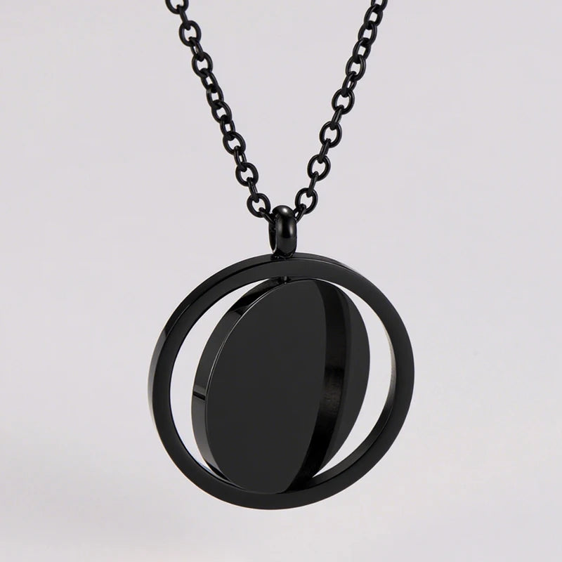 Auxauxme Custom Photo Rotatable Round Necklace for Women Men Stainless Steel Laser Engrave Name Logo Charm Pendant Jewelry Gift