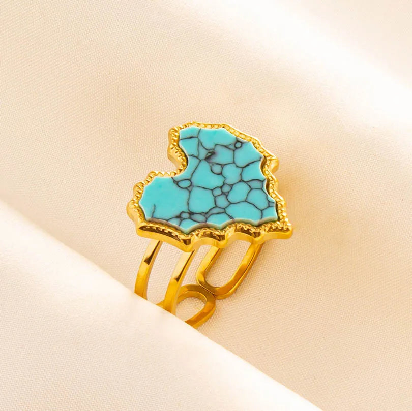 Classic Retro Turquoise Finger Jewelry Stainless Steel Rings For Women Men Accessories Open Adjustable 18k Real Gold Plated Ring