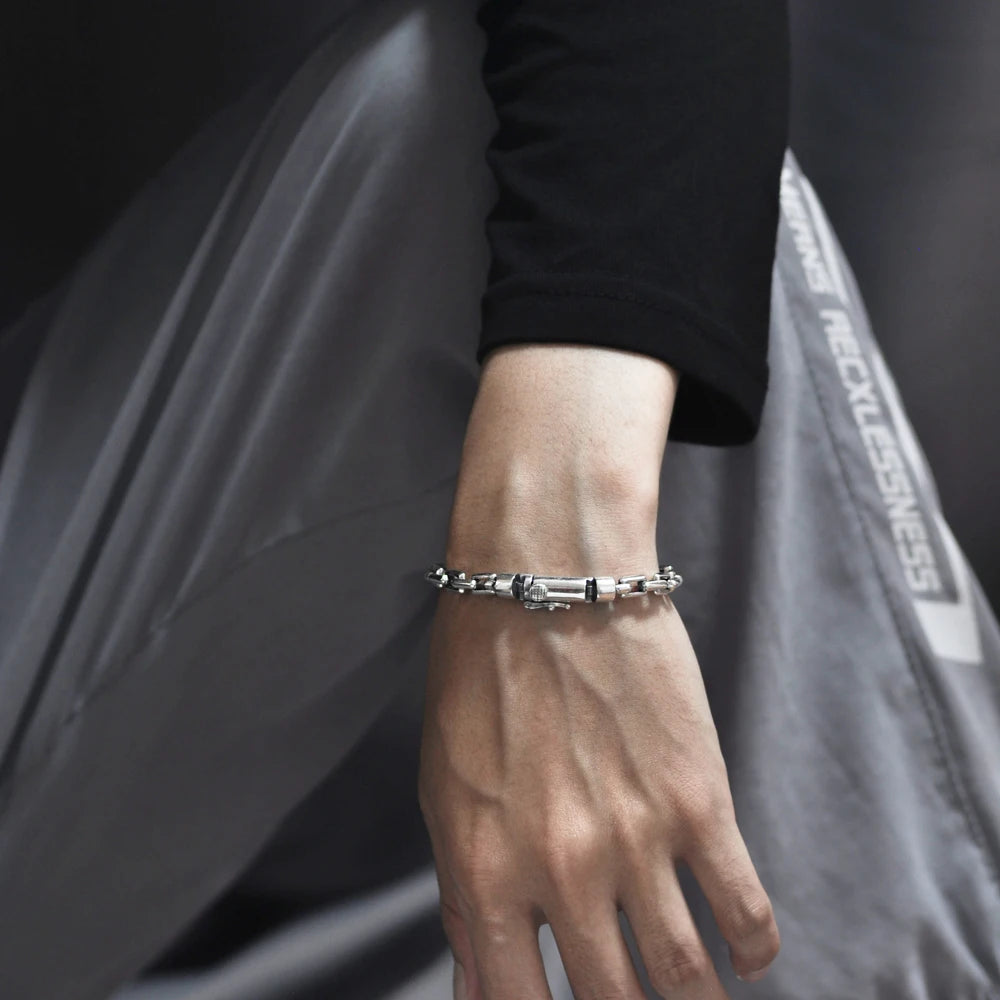 Daifuni 100% 925 Sterling Silver 5/6/8MM Chain & Link Bracelets For Men Vintage Steampunk Biker Hip Hop Style Party Jewelry Gift