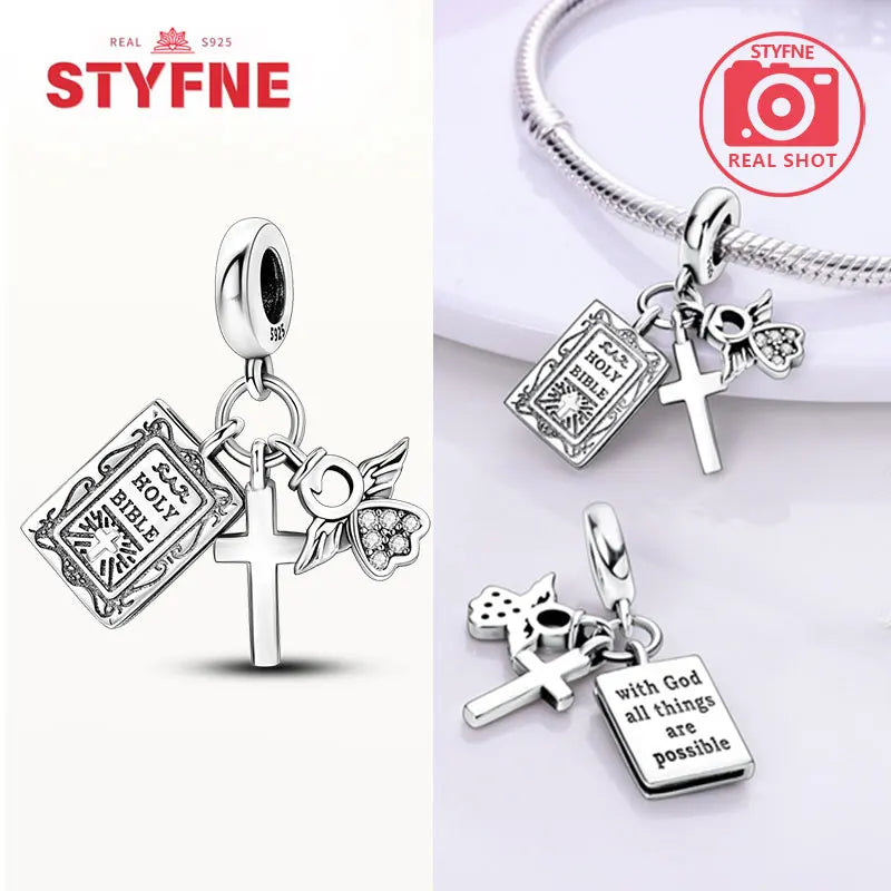 925 Silver Charms Religion Heart Lucky Eye Cross Beads For Original Bracelet Making Pendant for Women Fine Jewelry gifts