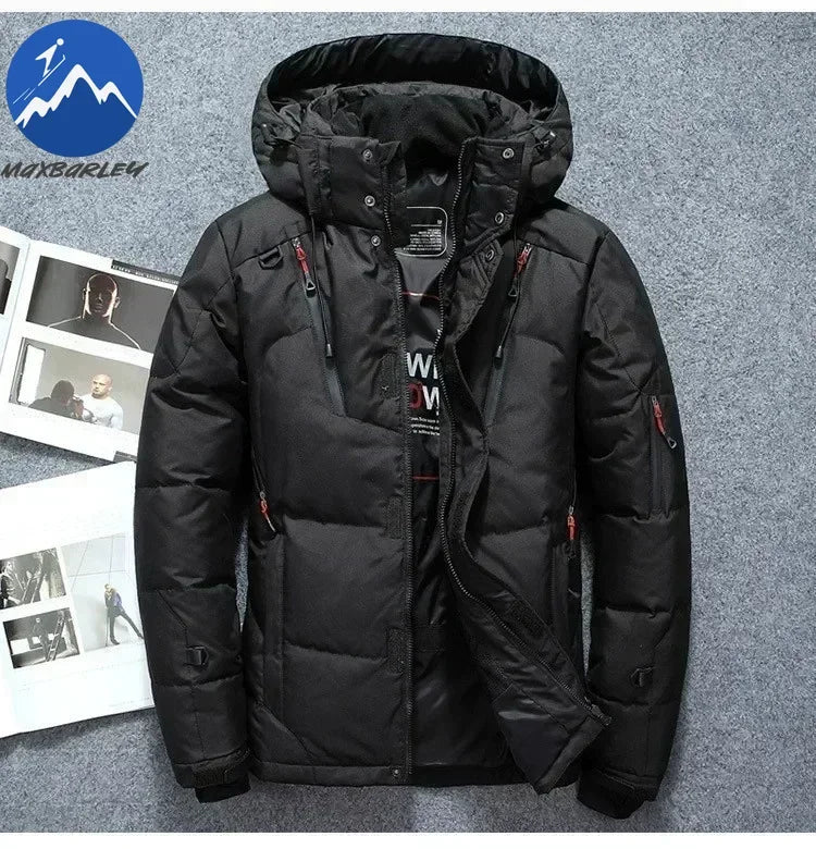 -20 Degree Winter Men White Duck Down Jacket Thick Warm Snow Coat Male Hood Windbreaker Down Parkas Outerwear Sportswear Puffer