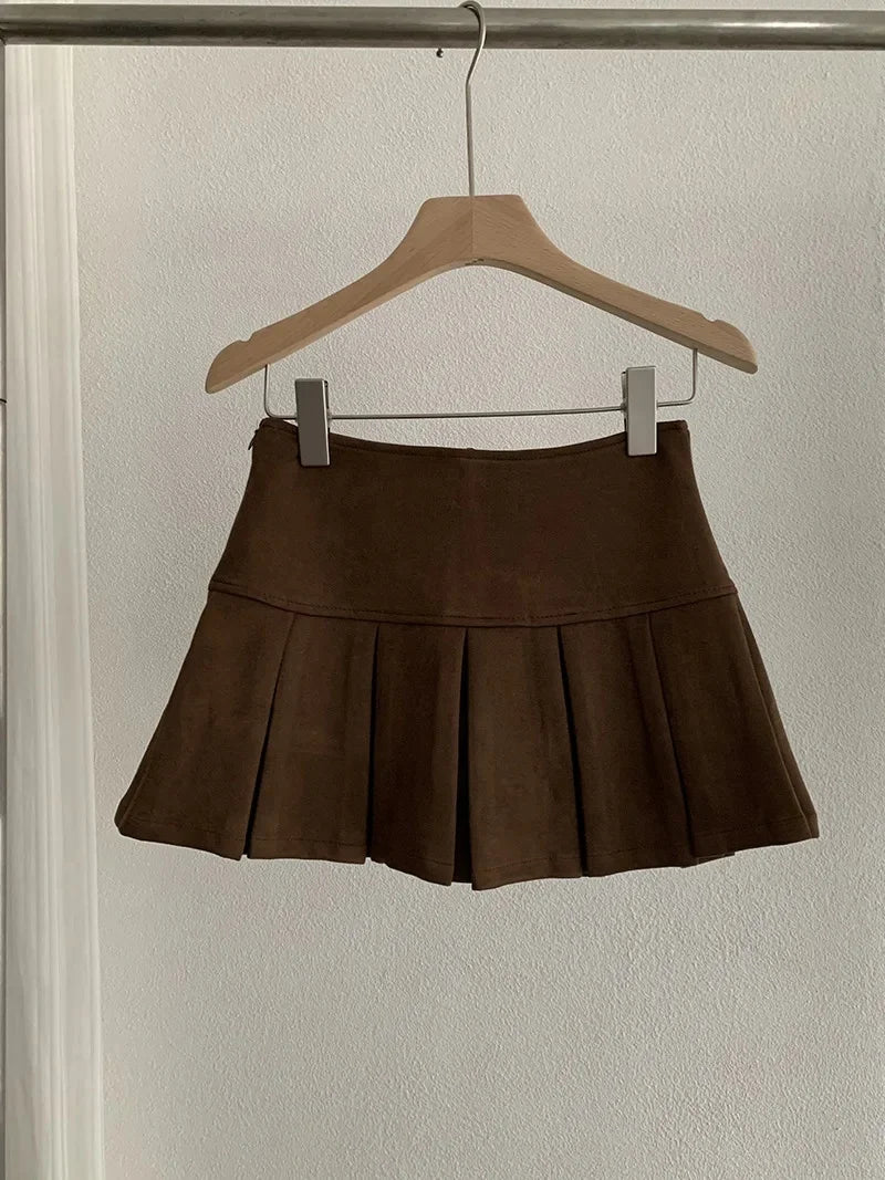 Oumale Pure Color Suede Mini Skirt Women's Autumn New Korean Style Slimming Anti-Light Pleated Short Skirt A- Line