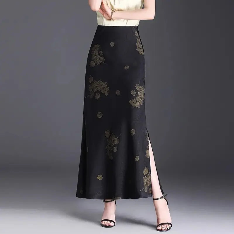 Printed Skirt Women Spring Summer New High-waisted Straight Hip-covered Skirt Temperament Long Skirt