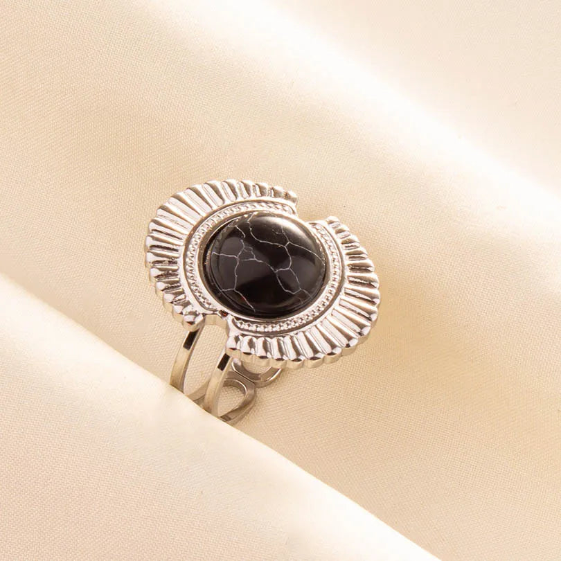 5PCS Boho Turquoise Rings Hippie Stainless Steel White Gemstone Adjustable Rings Women Girls Gift Knuckle Rings Bohemian Jewelry