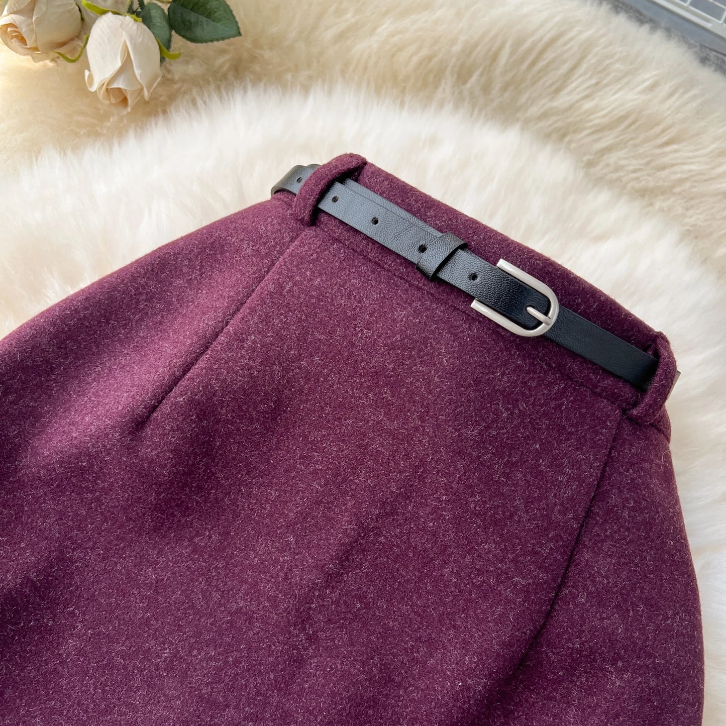 Woolen Midi Skirt Women Autumdn Winter High Waisted Elegant Pencil Skirt Female Slim Split Work Skirts