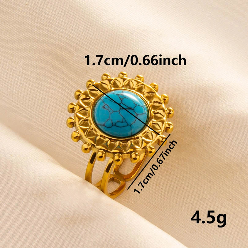 2pcs/lot Vintage Turquoise Gold Plated Knuckle Rings Blue Synthetic Stone Stainless Steel Rings Boho Jewelry Women Gifts No Fade
