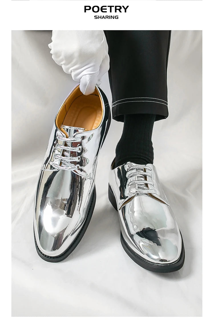 Large Size 38-50 Pointed Leather Shoes Man Business Performance Men's Dress Shoes Luxury Golden Bright Shoes Man Wedding Shoes