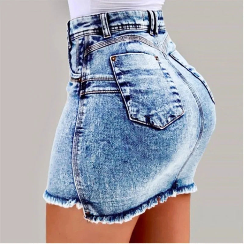 Women's Clothing Hot selling European and American denim short skirt sexy hip hugging denim short skirt 4 colors half Skirts
