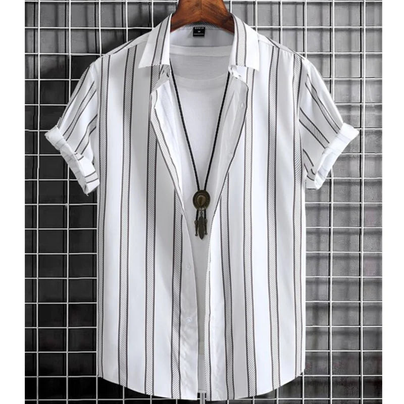 Hawaiian Shirts For Men 3d Stripe Print High-Quality Men'S Clothing Loose Oversized Shirts And Blooms Summer Casual Short Sleeve