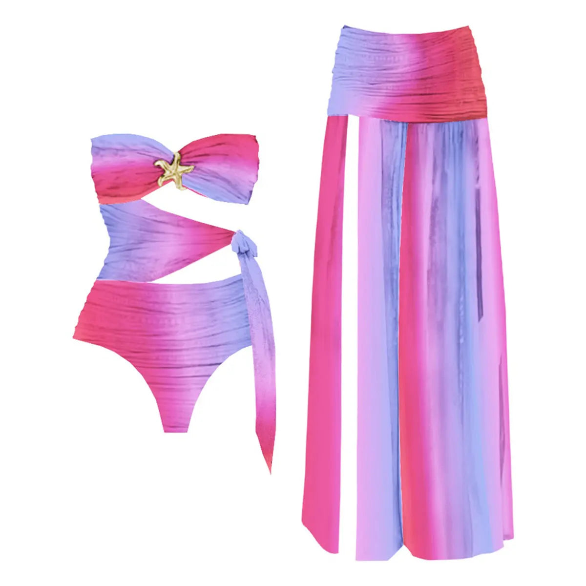 Bandage Swimwear with Skirt Slit Skirt Gradient Swimsuit Long Skirt Suit Swimsuits Women Bathing Suits Summer Beachwear Biquini