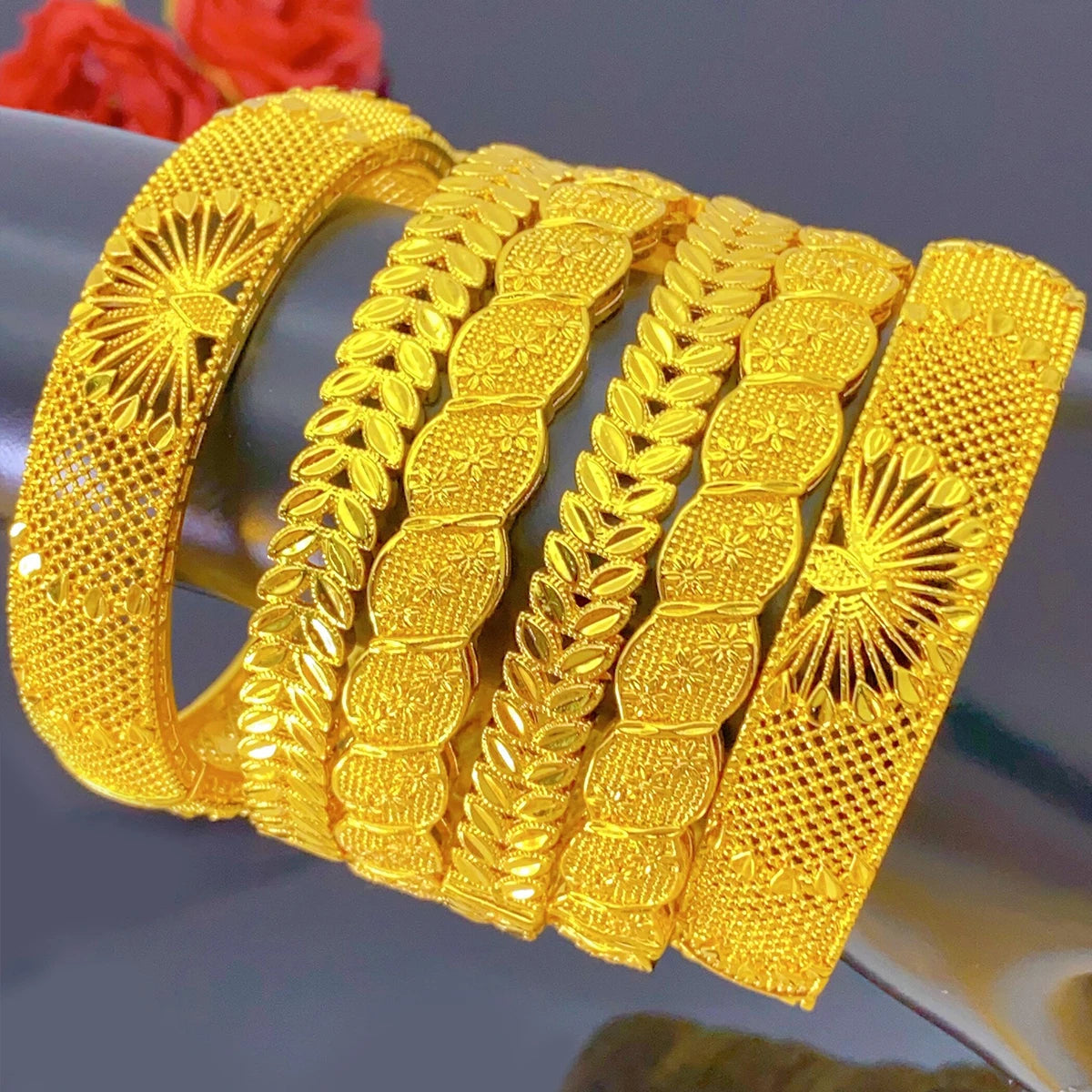 XUHUANG Indian Luxury  Bangles Bracelet Jewelry for Women Wedding Dubai 24k Gold Color Charm Accessories for Arabic Party Gifts