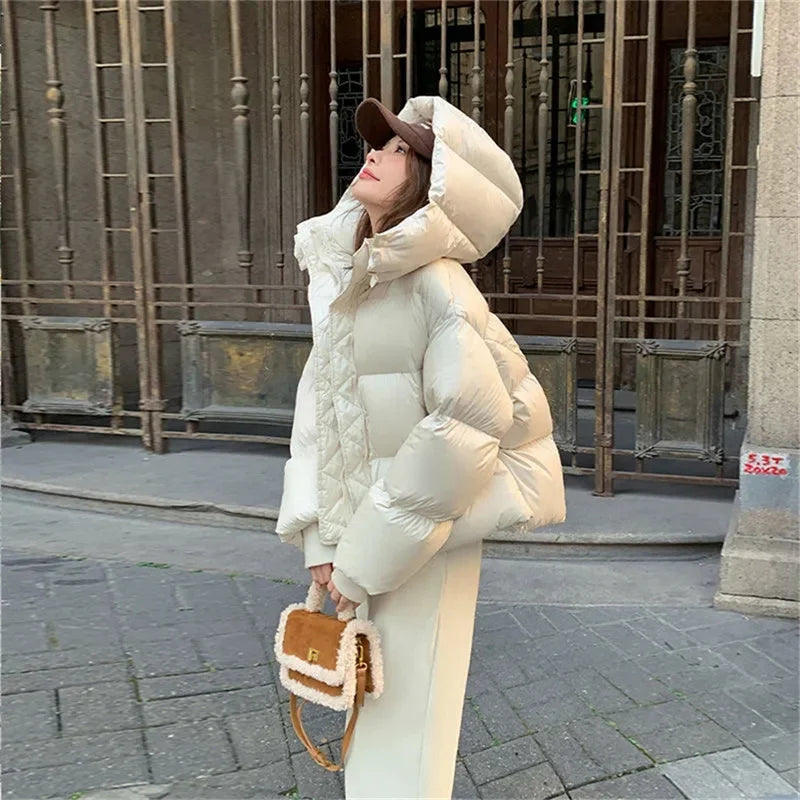 Women's Thickened Cotton Jacket Bread Style Warmth Outerwear Loose Fit Winter Top Korean Style Thickened Cotton Coat