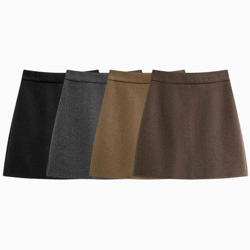 Womens Woolen Short Skirts Autumn Winter Versatile Simple Slimming A-Line Skirt Woman Elegant High Waist Bodycon Mini Skirts