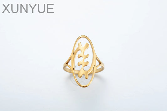 Houwu African Symbol Rings Stainless Steel Adinkra Ankh Gye Nyame Queen Ethnic Jewelry