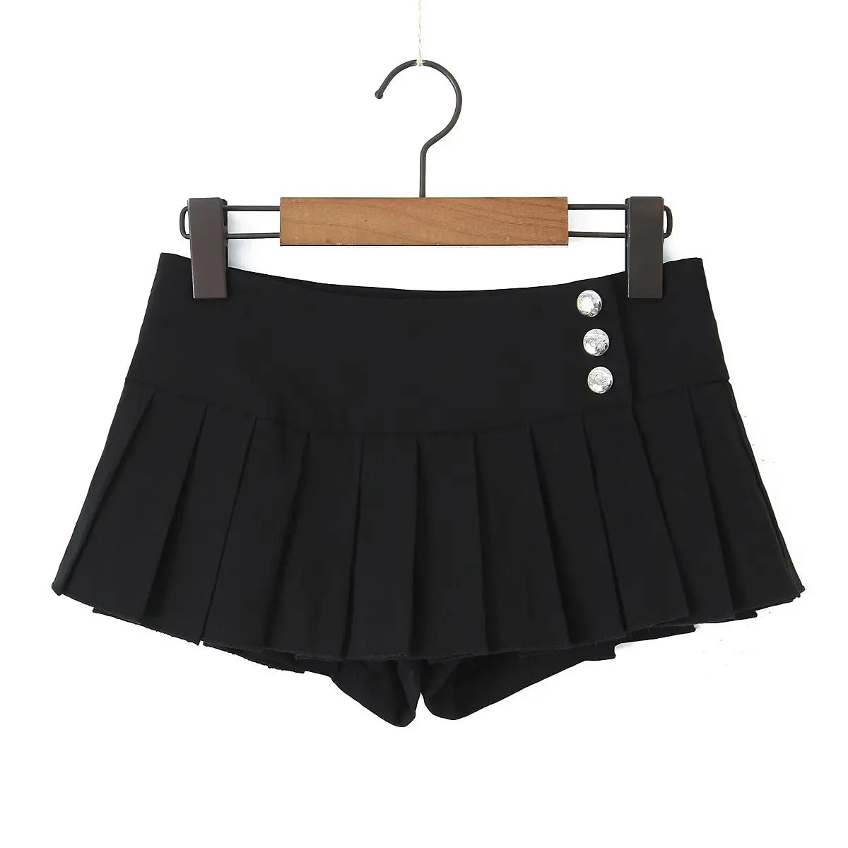 YENKYE 2023 Cool Girl Y2K American Retro Pleated Mini Skirt Sexy Low Waist Side Button Women Summer Skirts With Shorts Lining