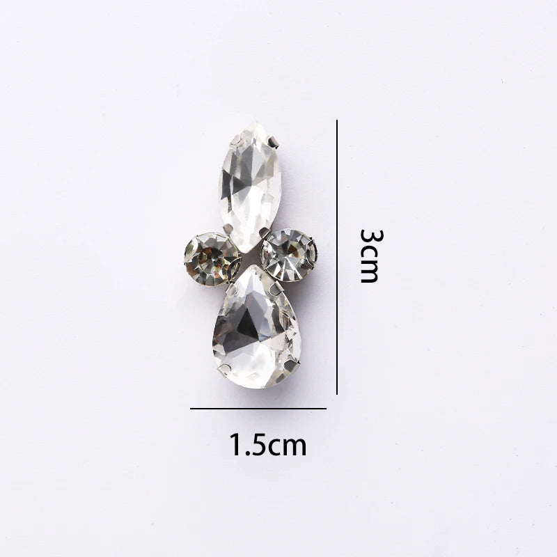 QIAO 5pcs Rhinestones Ornament Crystal Clear Iron on Diamond Rhinestones for Clothing Bags Hoodie Decorations Accessories
