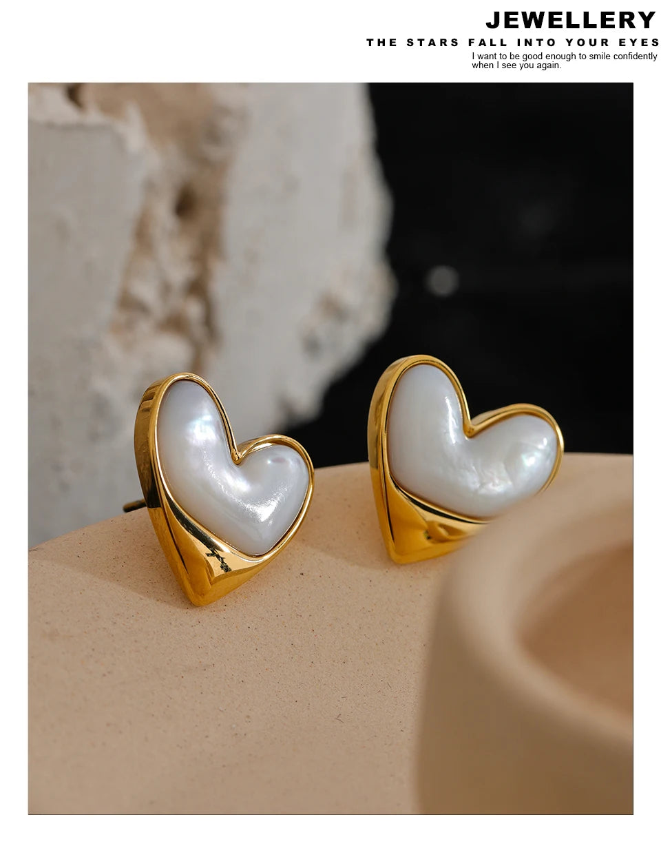 Yhpup Exquisite Stainless Steel Natural Shell Heart Love Chic Stud Earrings for Women Gold Color Fashion Charm Jewelry Bijoux