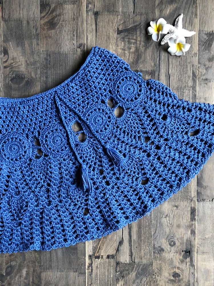 New Sexy Crochet Tassel Beach Skirt Cotton Swimsuit Fused Skirt Casual Beach Running Lace See Through Slim Mini Skirts