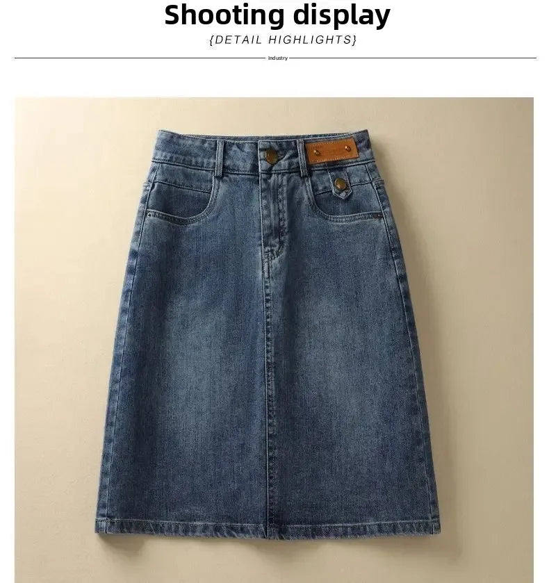 High Waist Denim Skirt Women's Spring Summer New Style Slimming Fashionable Versatile Small Size Draped Midi Skirt