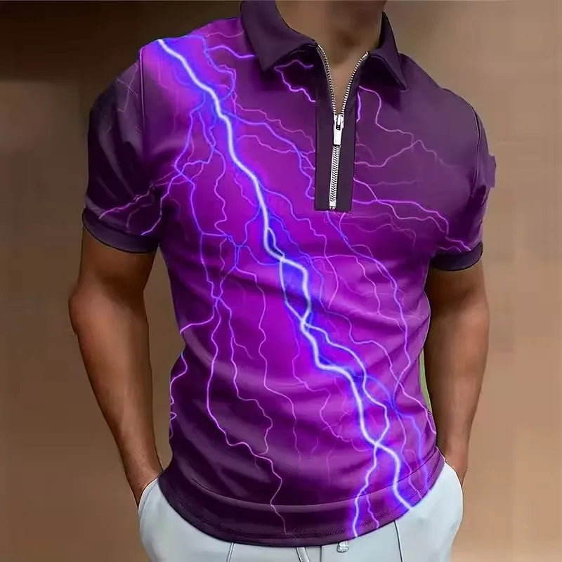 Fashion Lightning Pattern Men's Polos T-Shirts 6XL Plus Size Short Sleeve 3D Printed Street Hip Hop POLO Tee Summer Casual Tops