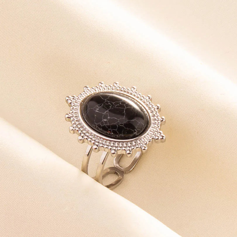 5PCS Boho Turquoise Rings Hippie Stainless Steel White Gemstone Adjustable Rings Women Girls Gift Knuckle Rings Bohemian Jewelry